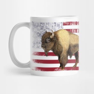 Buffalo Bison American Flag Art Mug